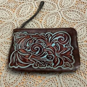 Patricia Nash Brown and Teal Embossed Wristlet